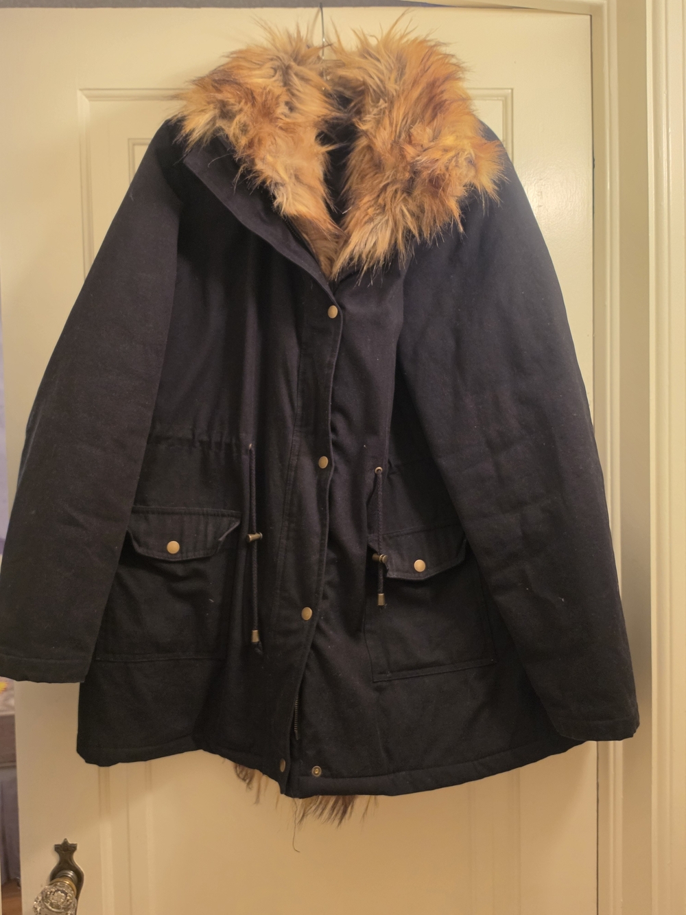 Fabulous Furs Black Parka with Faux Fur Trim